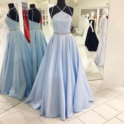 Light Blue Halter Short Wedding Party Dress, Cute Blue Prom Dress