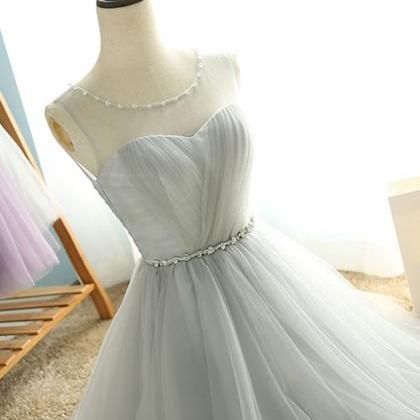 tulle homecoming grey light cute dress bridesmaid beaded prom dresses short