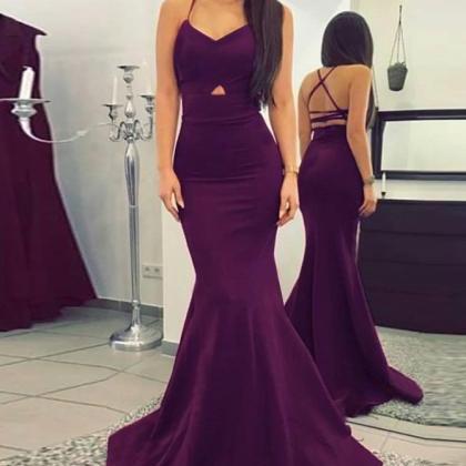 Sexy Mermaid Spaghetti Straps Prom Dress,grape Sweep Train Prom Dress ...