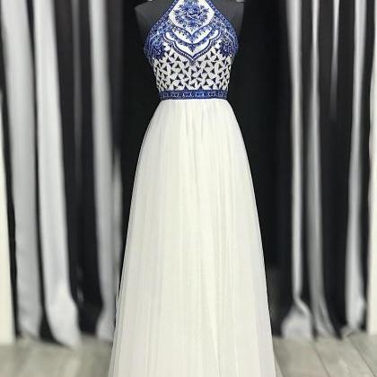 Princess High Neck White Tulle Prom..