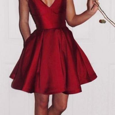 Short A Line Homecoming Dress,V Neck Party Dress,Red Spaghetti Strap Party Dress,Short Prom Dress
