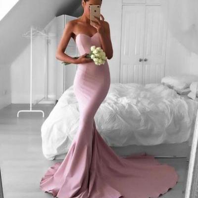 Gorgeous Blush Sweetheart Mermaid Prom Dress,Sweep Train Long Evening Dresses