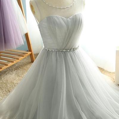 Cute Light Grey Tulle Homecoming Dress,Short Beaded Prom Dress,Bridesmaid Dresses