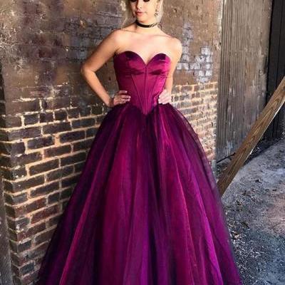 Stylish Sweetheart Purple Tulle Long Prom Dress, Evening Dress