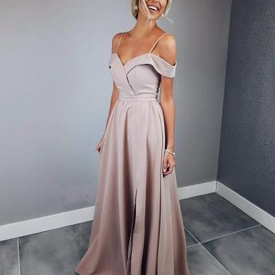 Elegant Off Shoulder Straps Long Maxi Dress,Slit Side Evening Dress