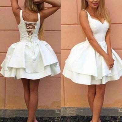 Cute White Sweetheart Homecoming Dress,Lace Up Cocktail Dress,Short Party Dress
