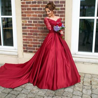 Elegant long sleeve off the shoulder prom dress,red ball gowns,women party dress