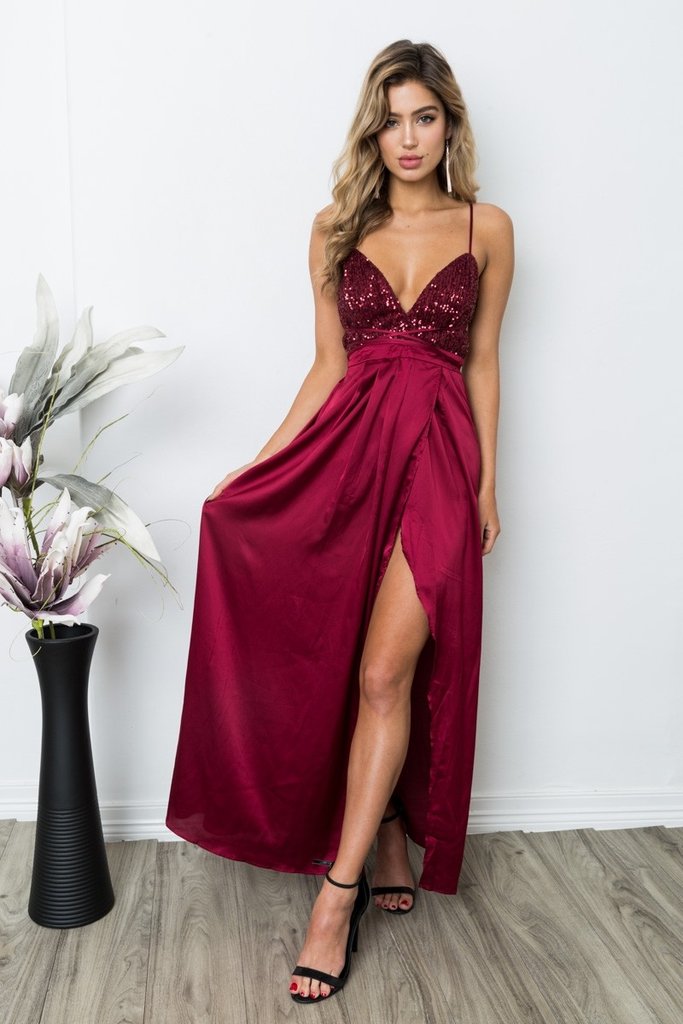 burgundy sequin maxi dress