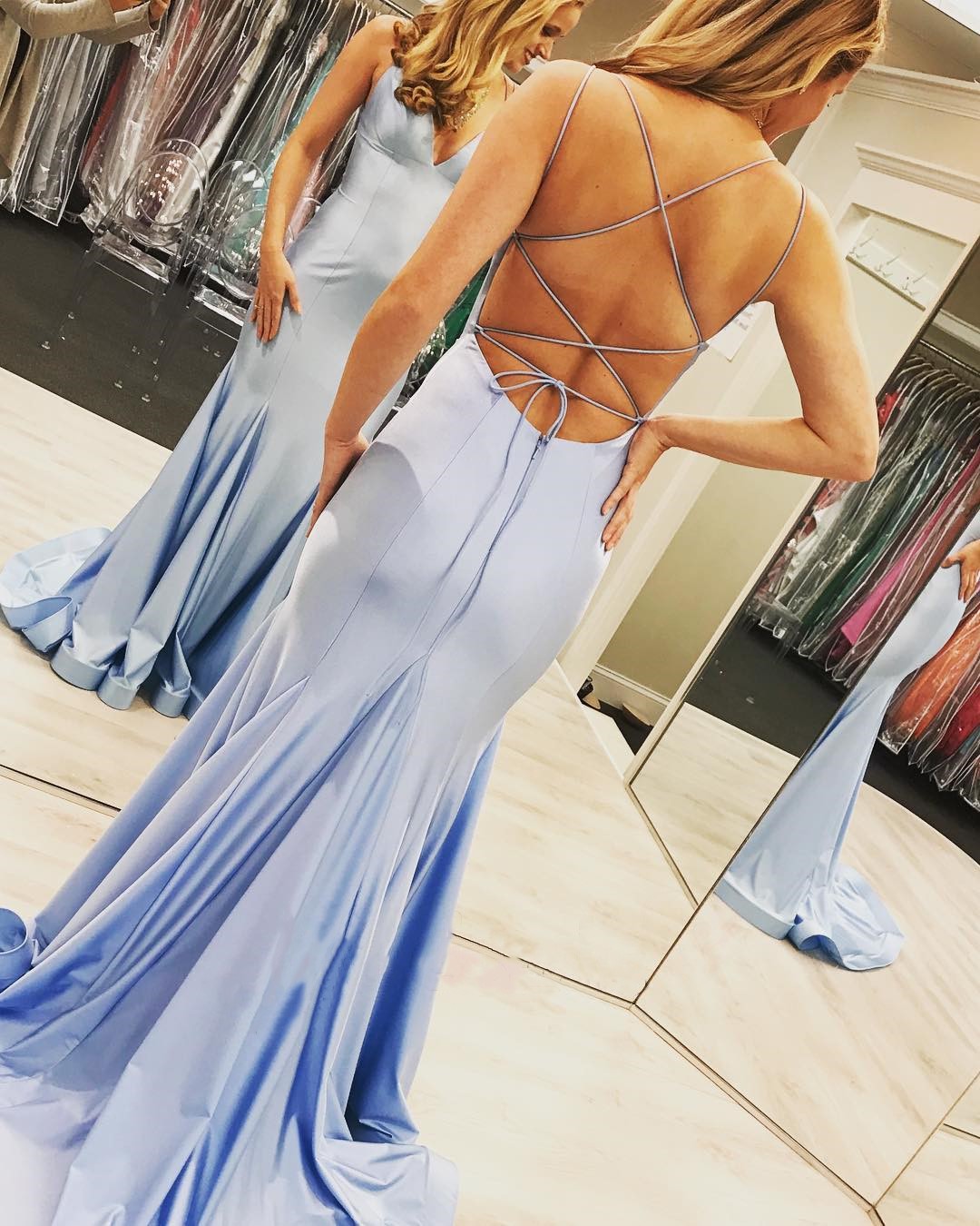 Light Sky Blue Long Prom Dress Evening Party Dresses With Scarf