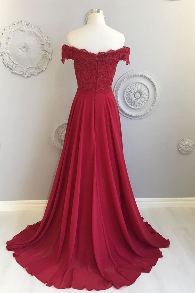 Burgundy Off Shoulder Ruched Chiffon Formal Dress