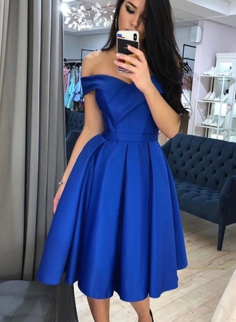 Simple Strapless Royal Blue Satin Birthday Skirt Homecoming Dress P3866 main image 1