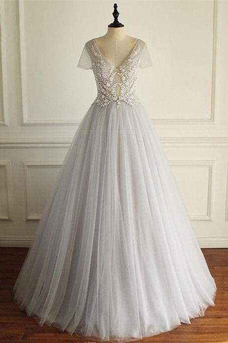 A-Line V-Neck Chiffon Floor-Length Dress Moss
