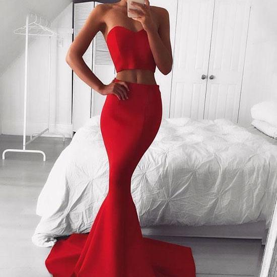 Mermaid Red Sweetheart Two Piece Prom Dress,Sexy Red Evening Dress on ...