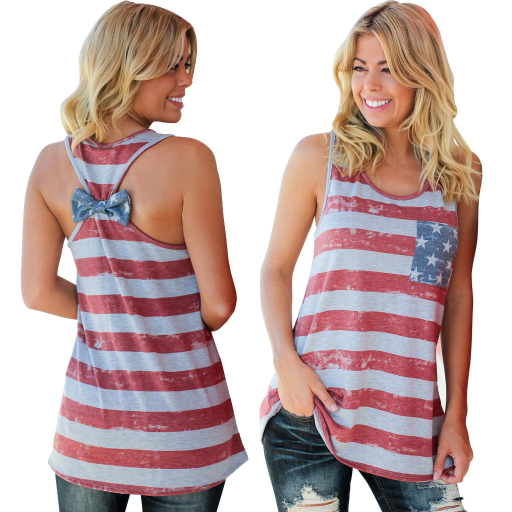 Independence Day Flag Of The United States Printing Bow Vest,women Tank ...