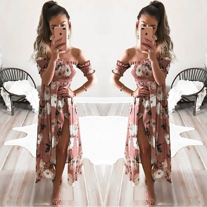 Love Filled Floral Print One Shoulder Side Ruffles Maxi Slip Dress
