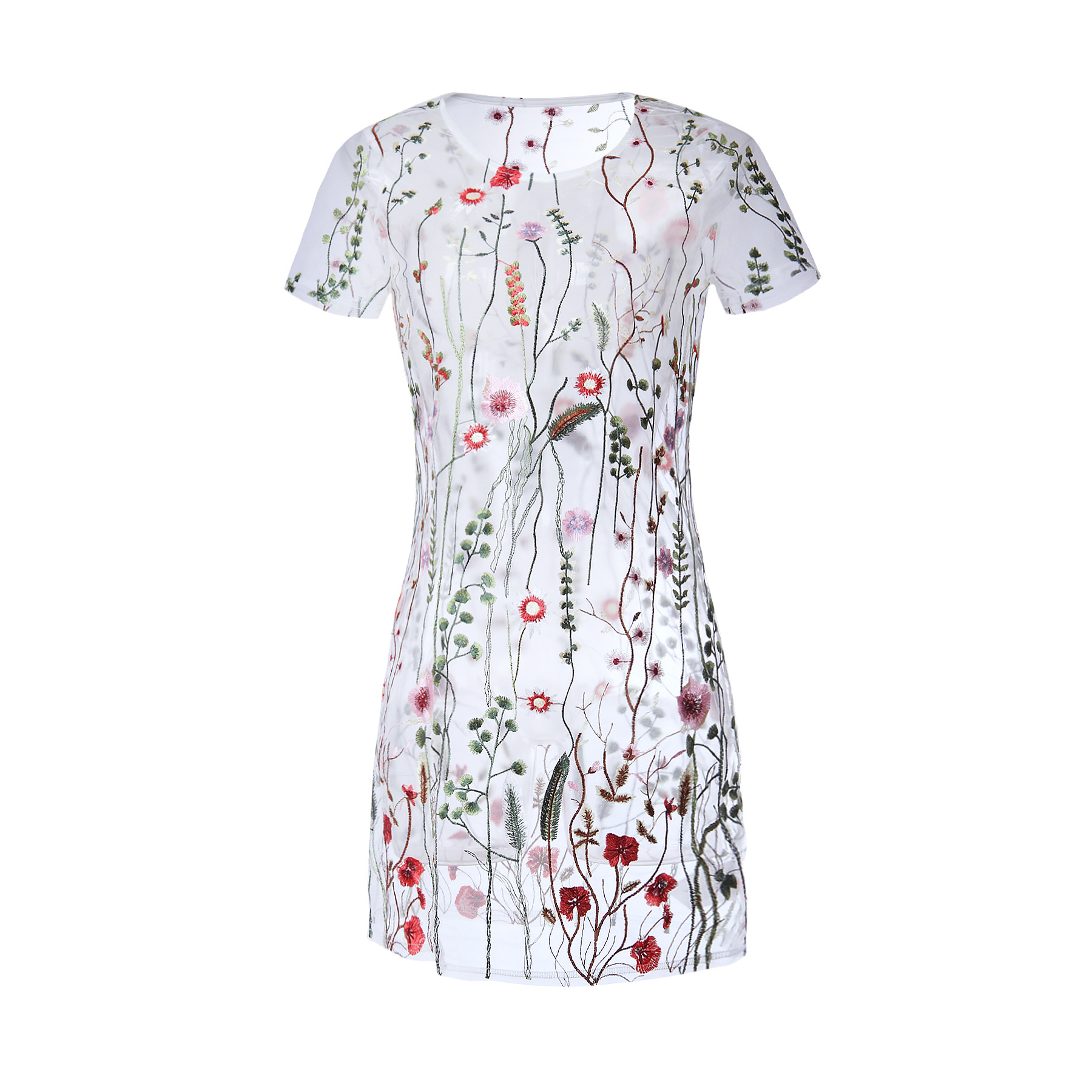 Embroidery Grenadine Flower Dress,See-through White Dress on Luulla