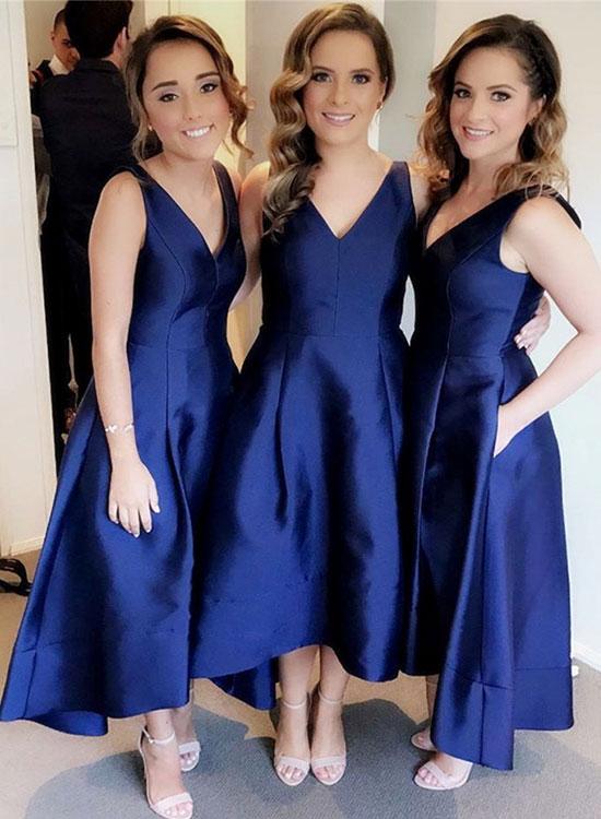 V-neck Short Blue Bridesmaid Dresses, Lovely Bridesmaid Dresses, Simple Bridesmaid Dresses main image 0