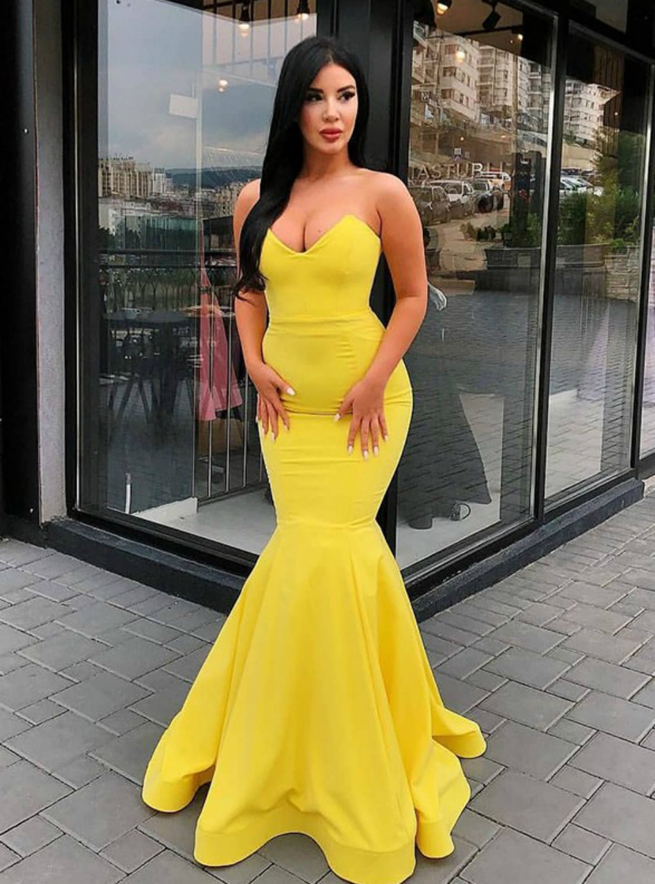 Sexy Yellow Mermaid Prom Dresssatin Long Evening Dressformal Gowns On Luulla 