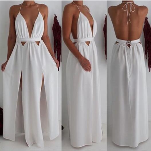 Gorgeous Halter V-Neck Sleeveless Chiffon Prom Dress Long
